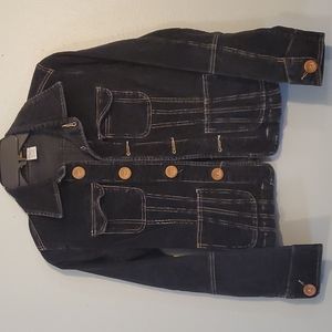 Womens Vintage TULLE corduroy Style button up Jacket Cordaroy Black Size S